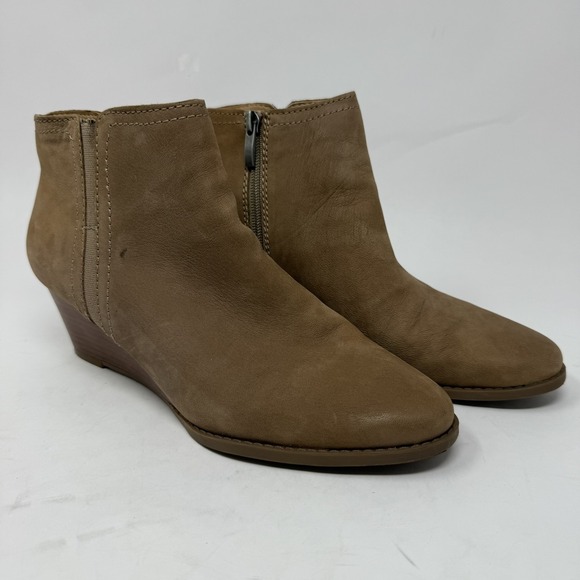 Franco Sarto Shoes Womens Size 9M‎ Brown Wedge Ankle Booties Leather Zip Boot - Picture 1 of 15